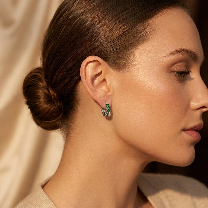 Emerald and Gold Lattice Hoop Earrings