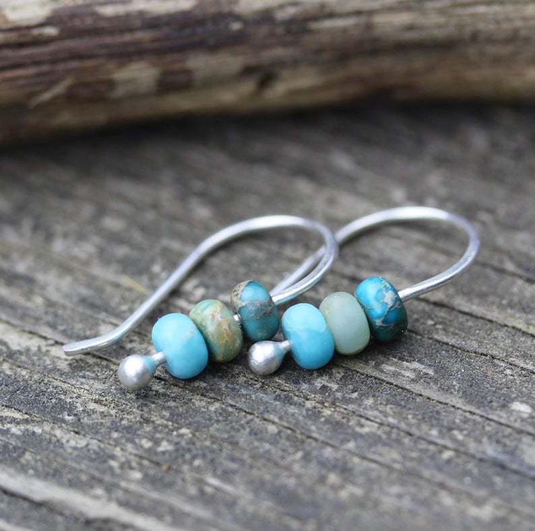 Aqua Gemstone Dangle Earrings
