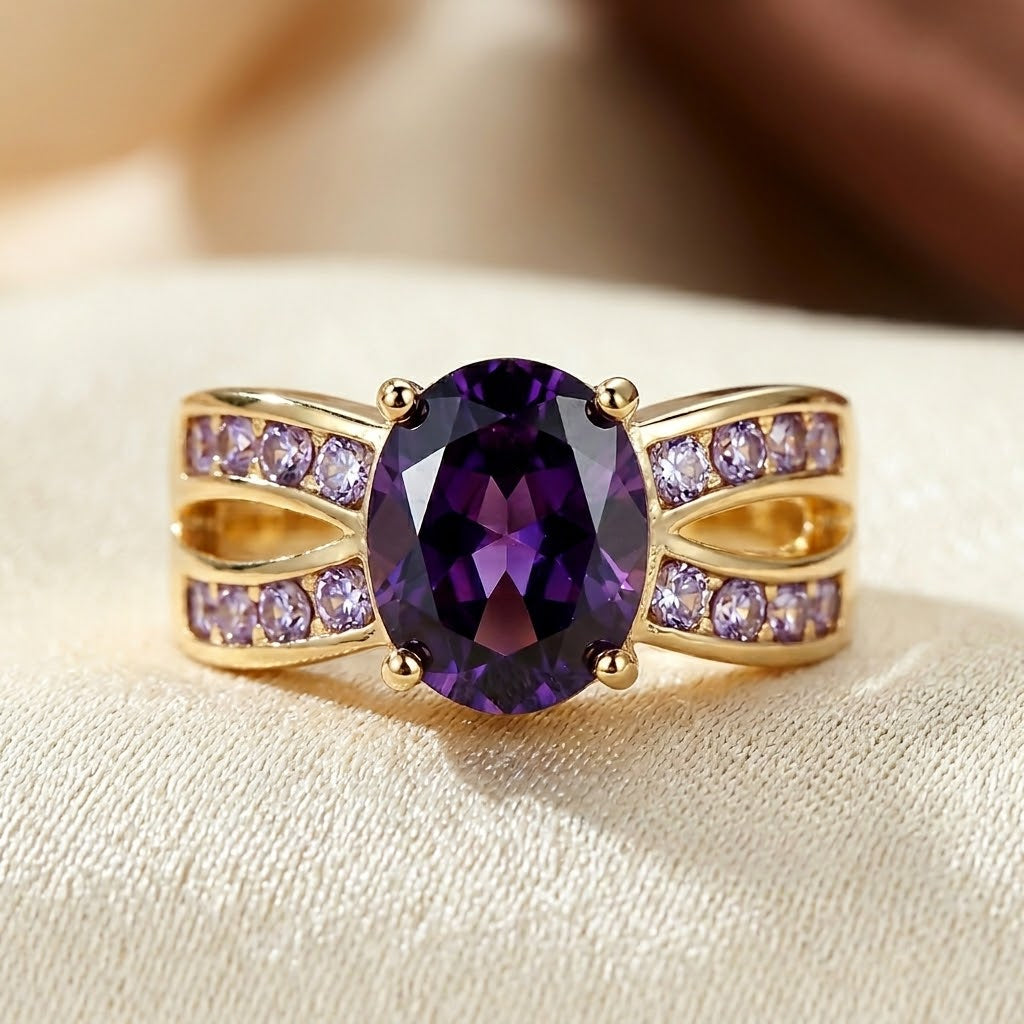 Gold and Amethyst Double Band Ring