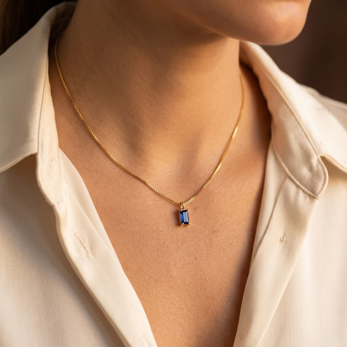 Sapphire and Gold Minimalist Pendant Necklace
