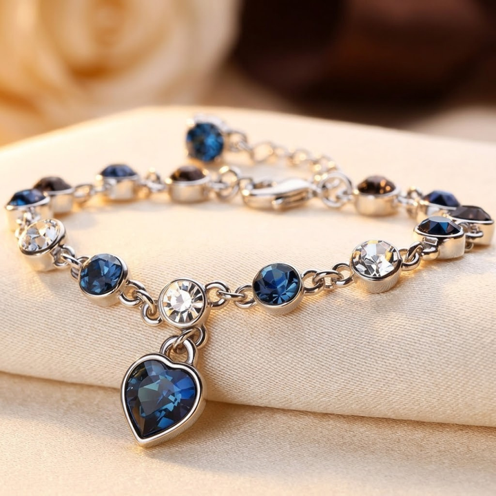 Sapphire Heart Chain Bracelet in Silver