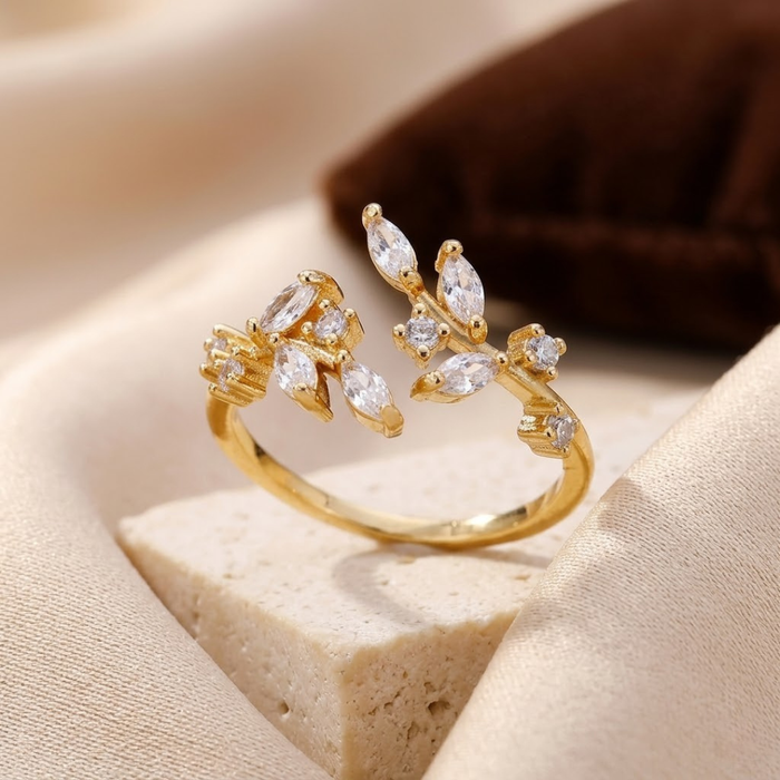 Golden Leaf-Inspired Open Ring