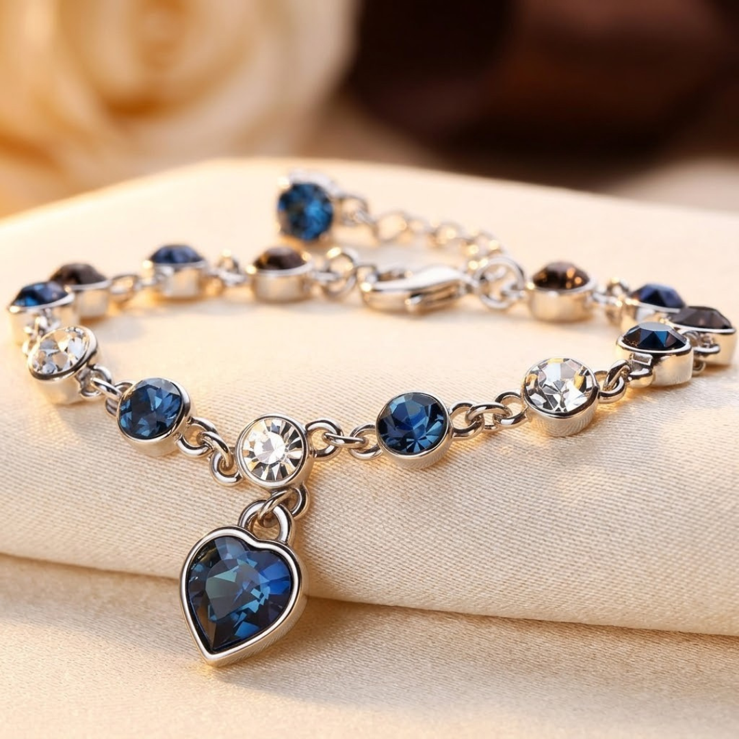 Sapphire Heart Pendant Silver Chain Bracelet