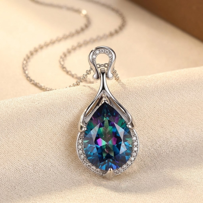Sapphire Teardrop Necklace in Silver