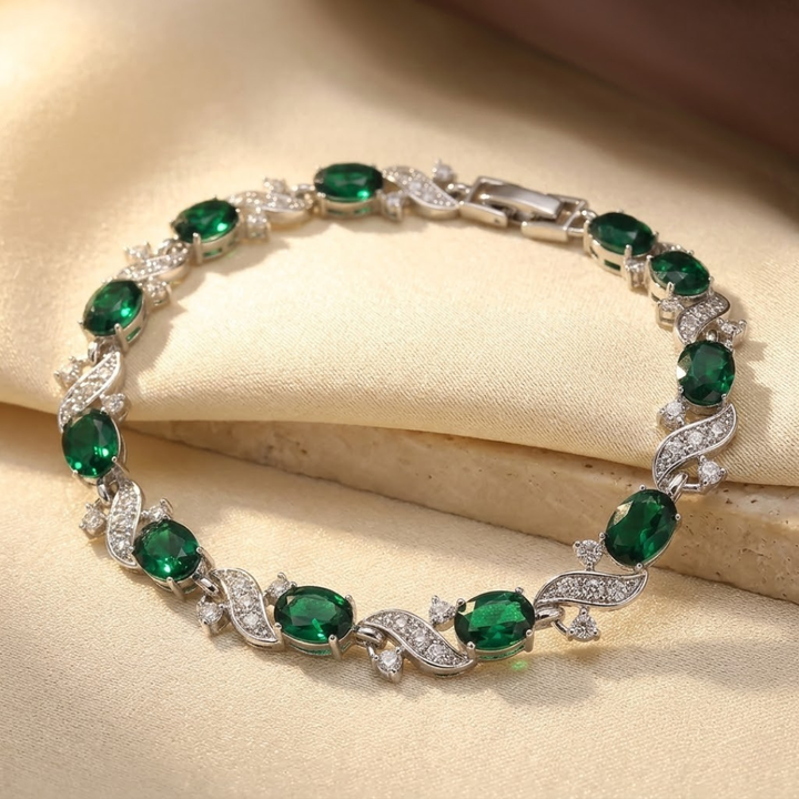 Vintage Silver Emerald Link Bracelet