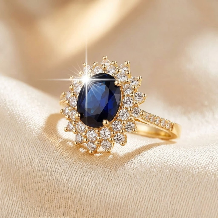 Sapphire Halo Ring with Gold Band