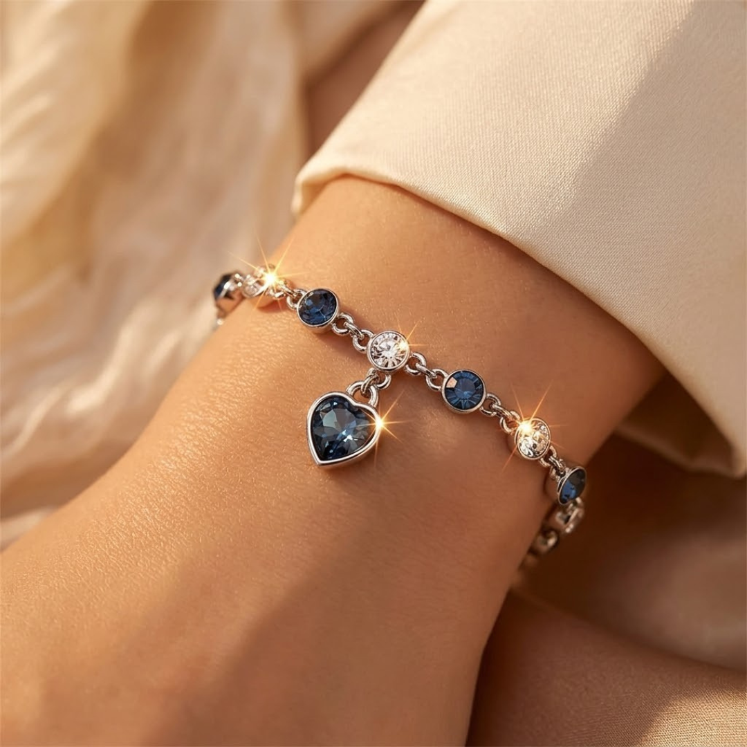 Sapphire Heart Chain Bracelet in Silver