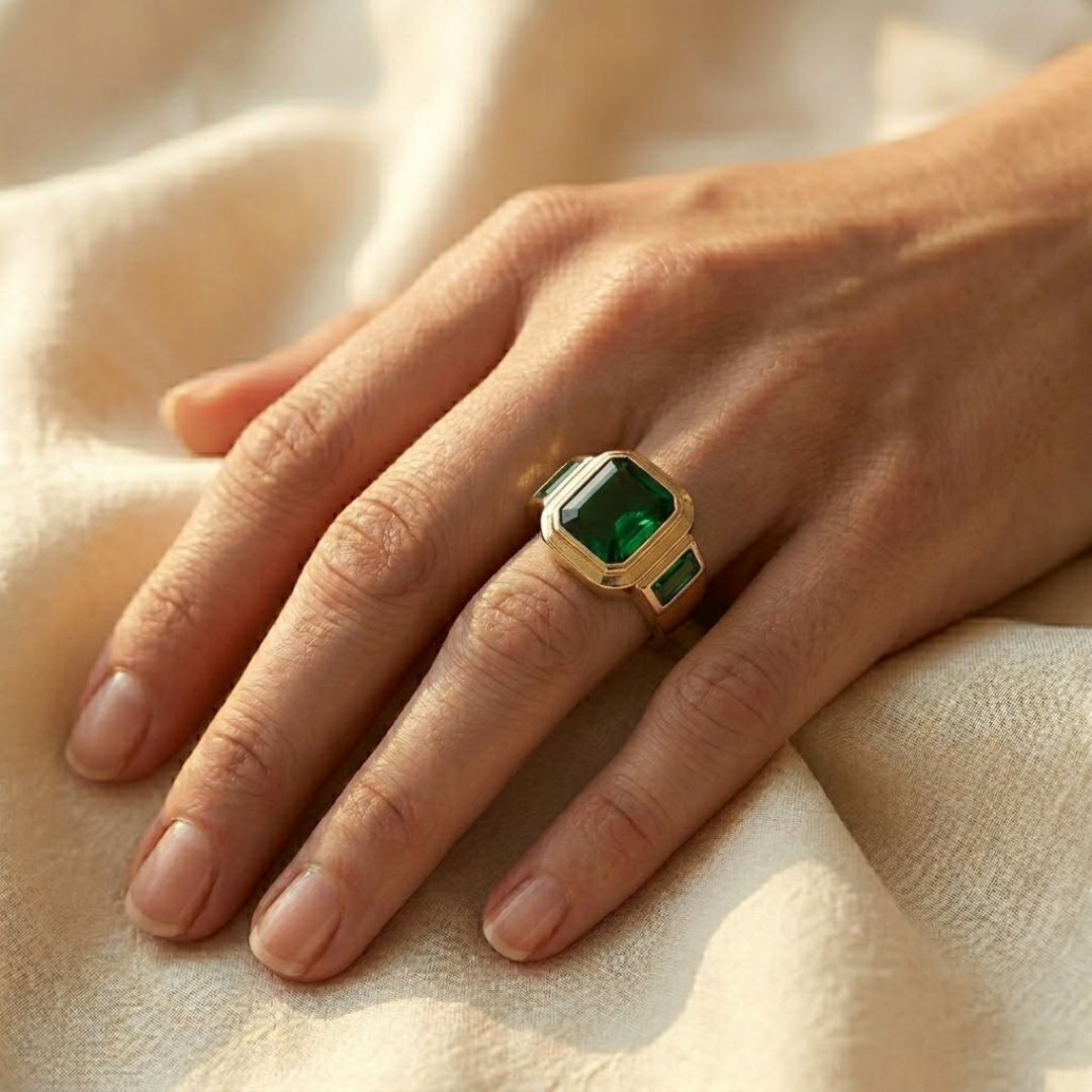 Emerald and Gold Emblem Ring