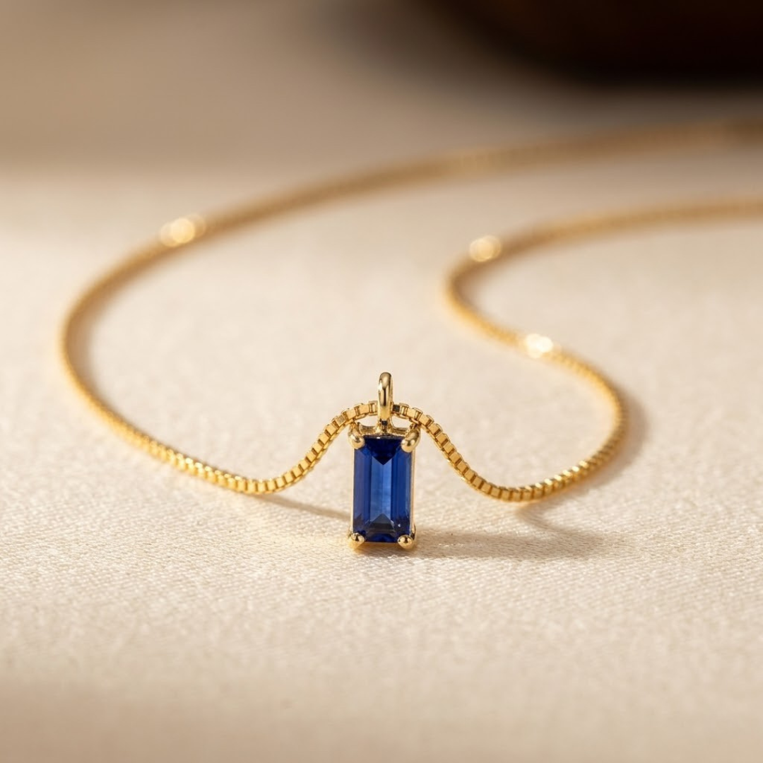 Sapphire and Gold Minimalist Pendant Necklace