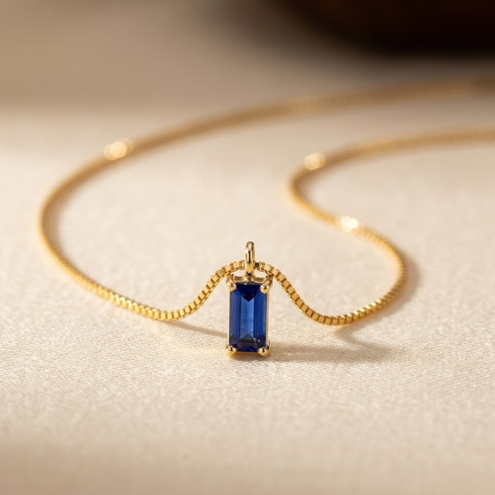 Sapphire and Gold Minimalist Pendant Necklace