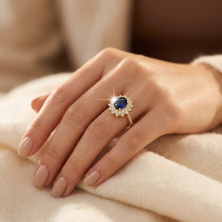 Sapphire Halo Ring with Gold Band