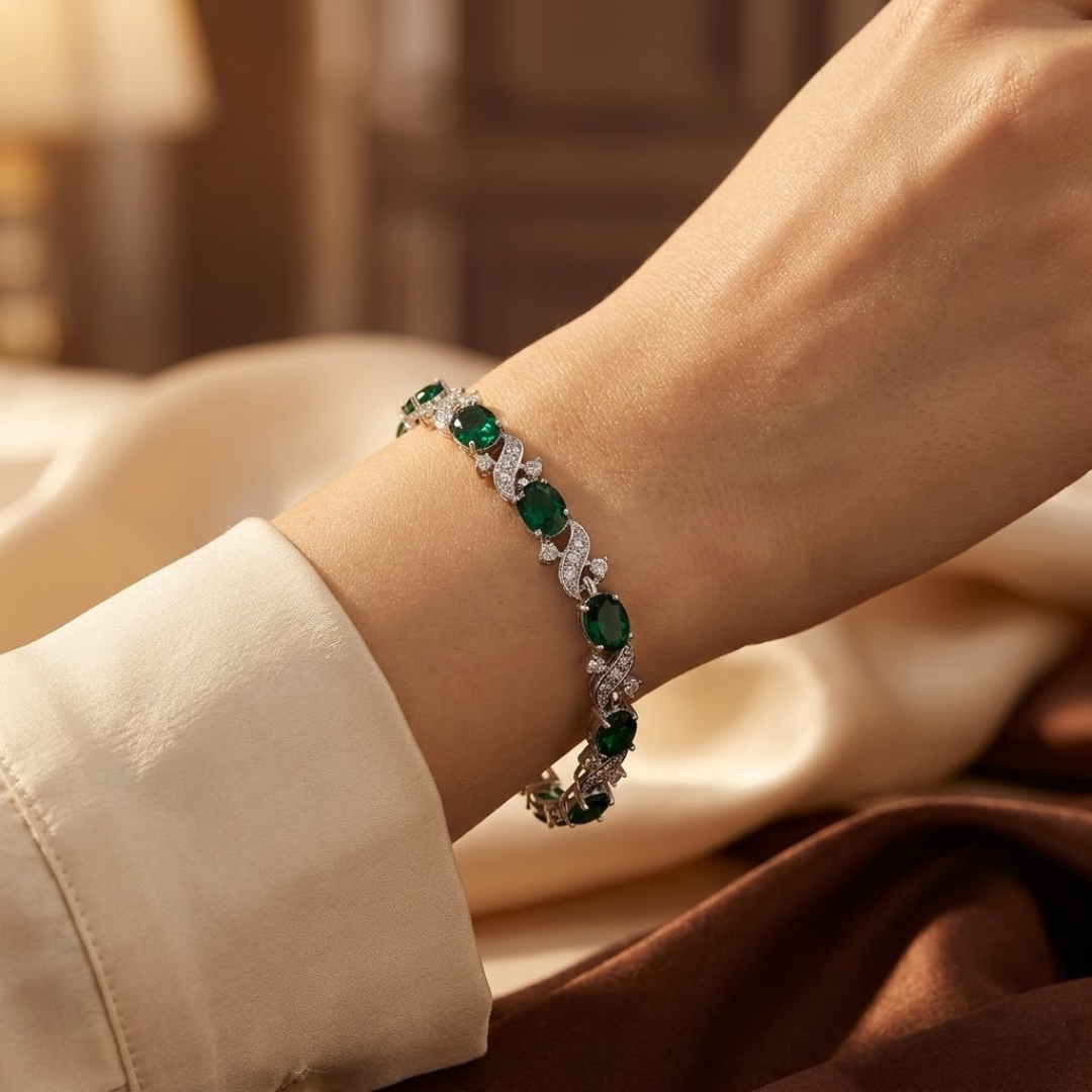 Vintage Silver Emerald Link Bracelet