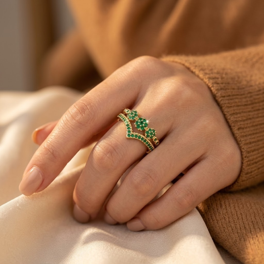 Emerald Cluster Ring in Gold