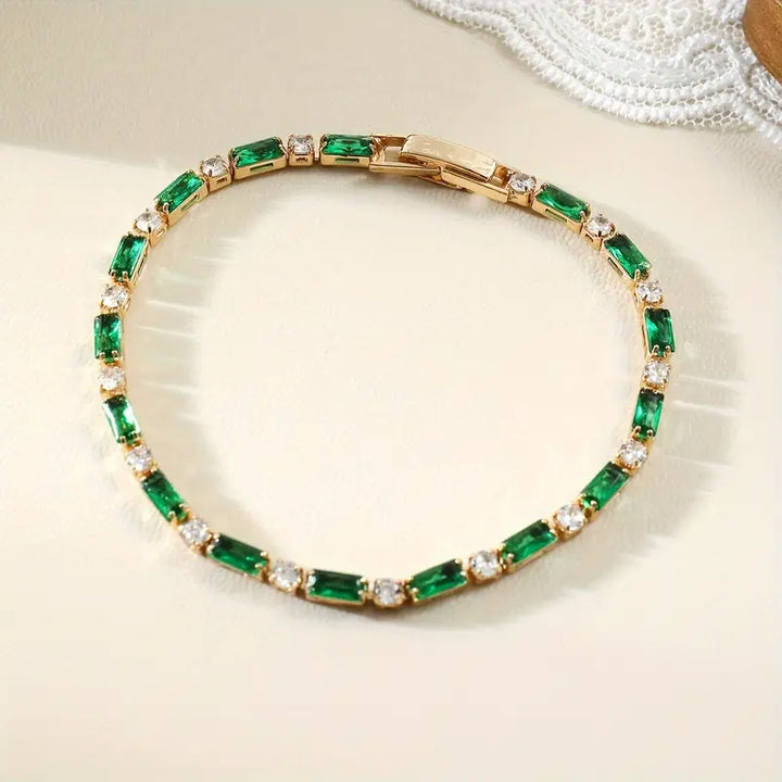 Emerald and Gold Alternating Tennis Bracelet