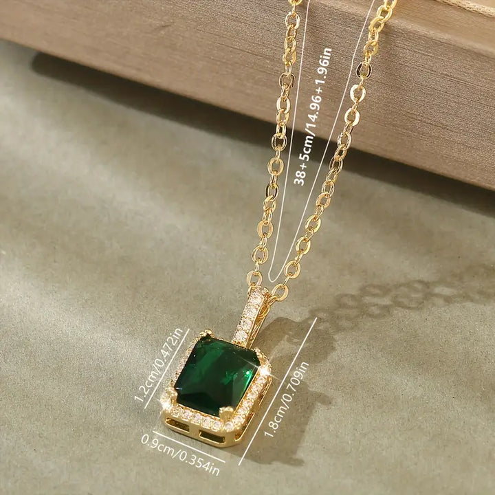 Emerald Halo Necklace with Gold Rectangular Design