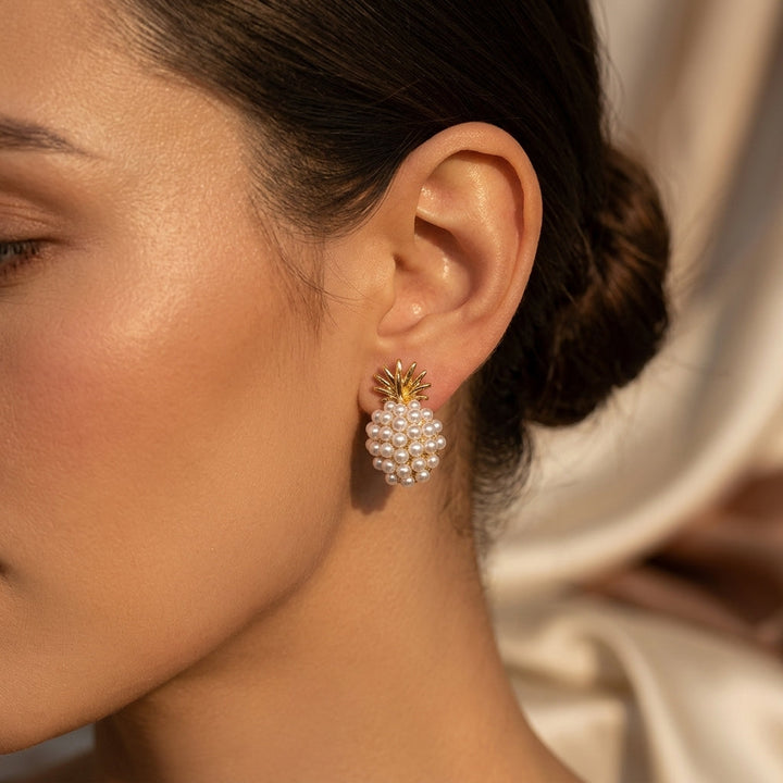 Gold Pearl Cluster Stud Earrings