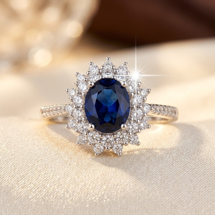 Sapphire Halo Ring with Gold Band