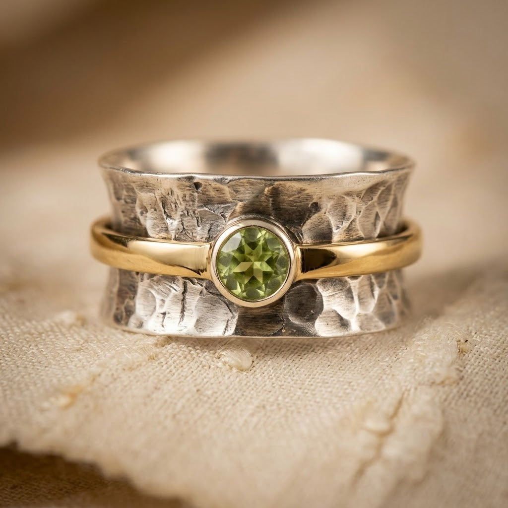 Silver and Gold Rustic Style Band Ring