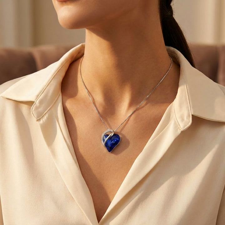 Silver Heart Pendant Necklace with Sapphire Accent