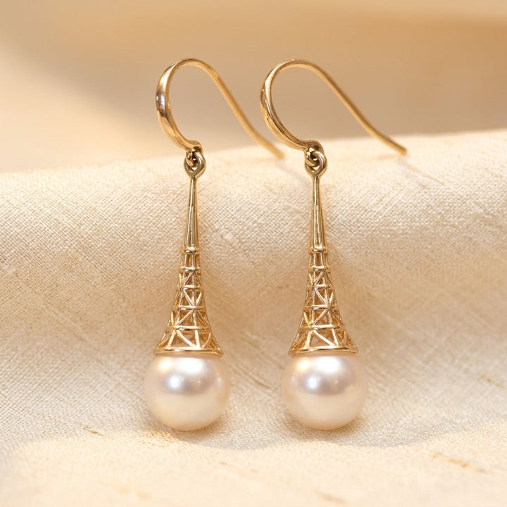 Pearl Drop Earrings with Gold Filigree Design