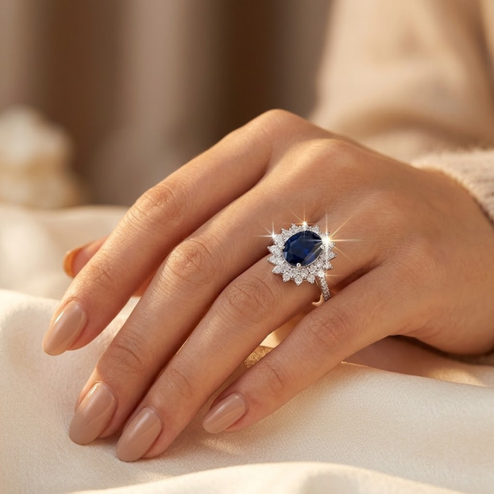 Sapphire Halo Ring with Gold Band