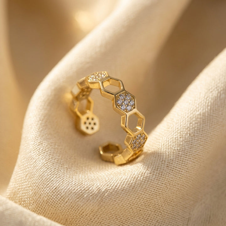 Gold Geometric Design Adjustable Open Ring