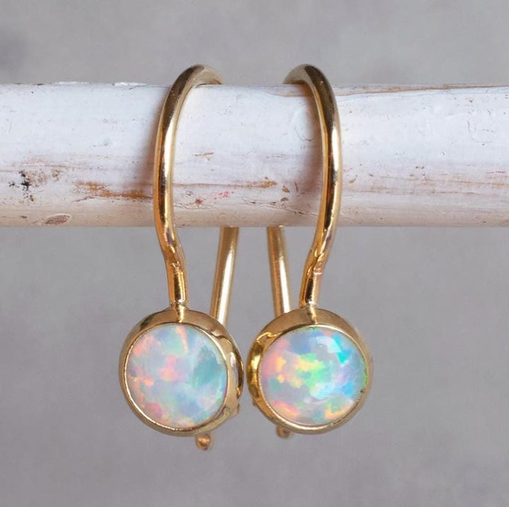Classic Gold-Plated White Opal Earrings