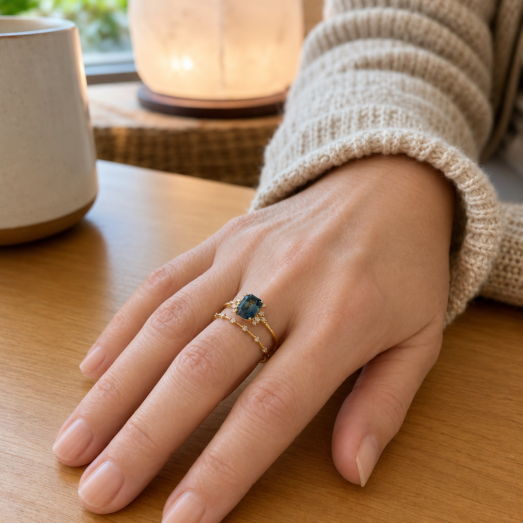 Crystal Blue Shine Ring Set
