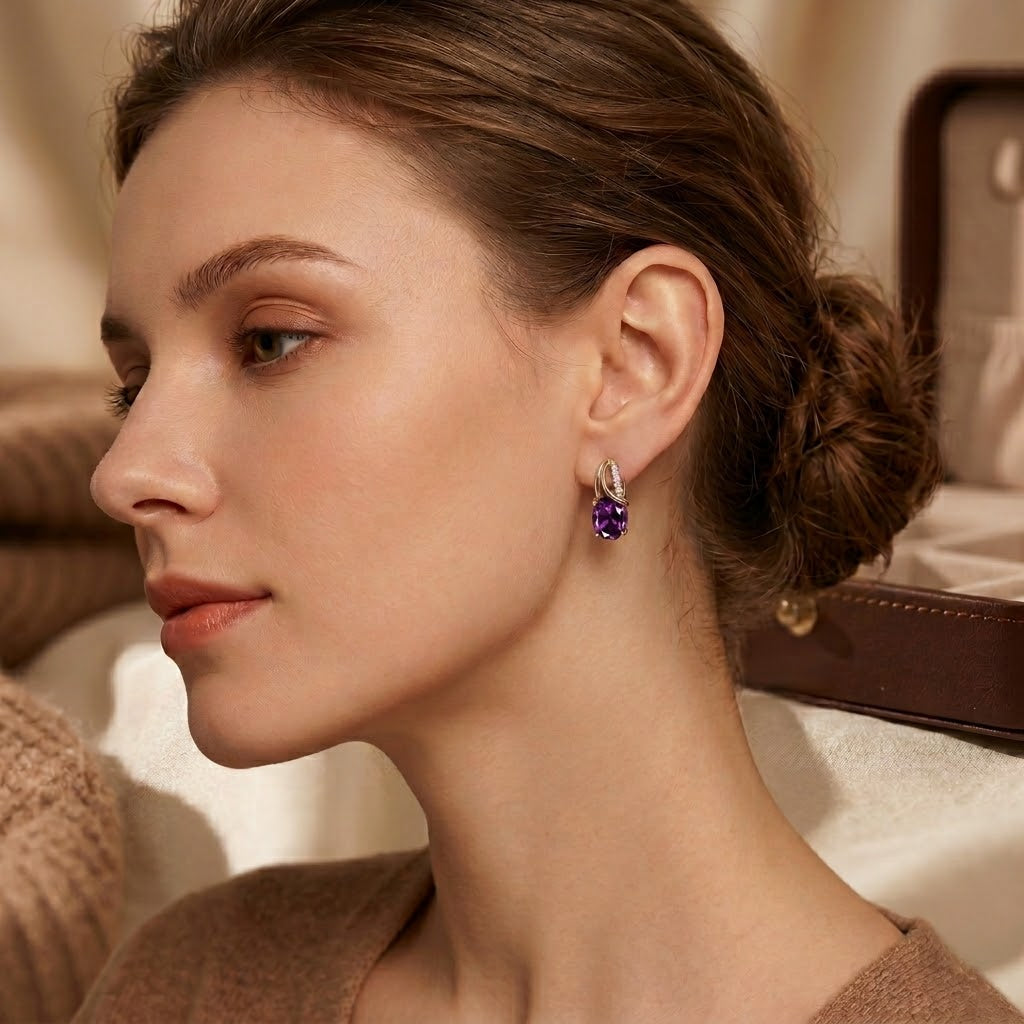 Golden Amethyst Hoop Earrings