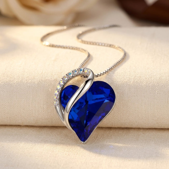 Silver Sapphire Love Heart Pendant Necklace