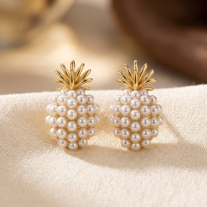 Golden Pearl Cluster Stud Earrings