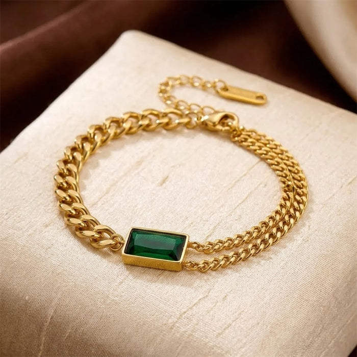 Emerald Bar Chain Bracelet in Gold