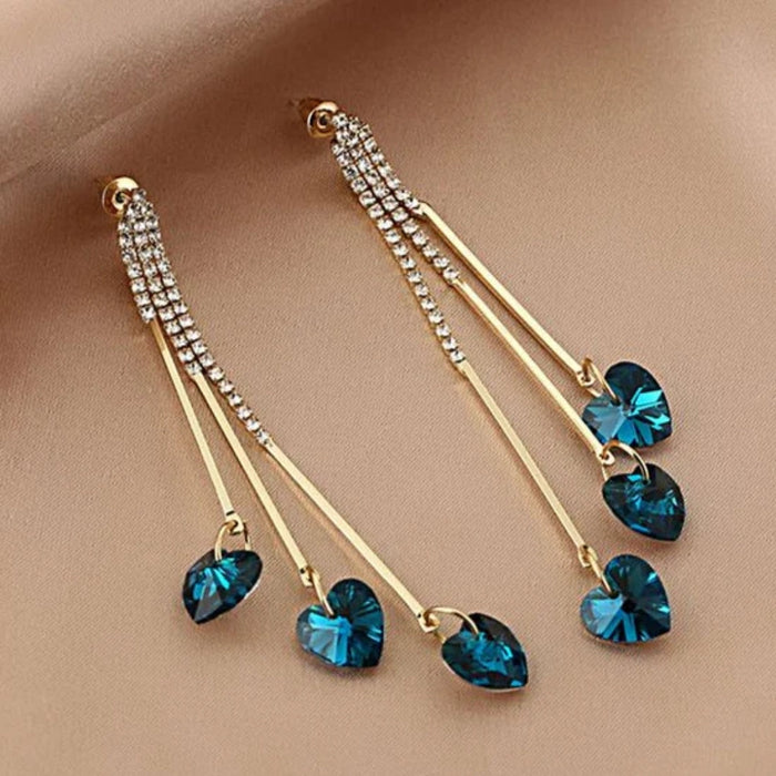 Charming Blue Crystal Heart Rain Earrings