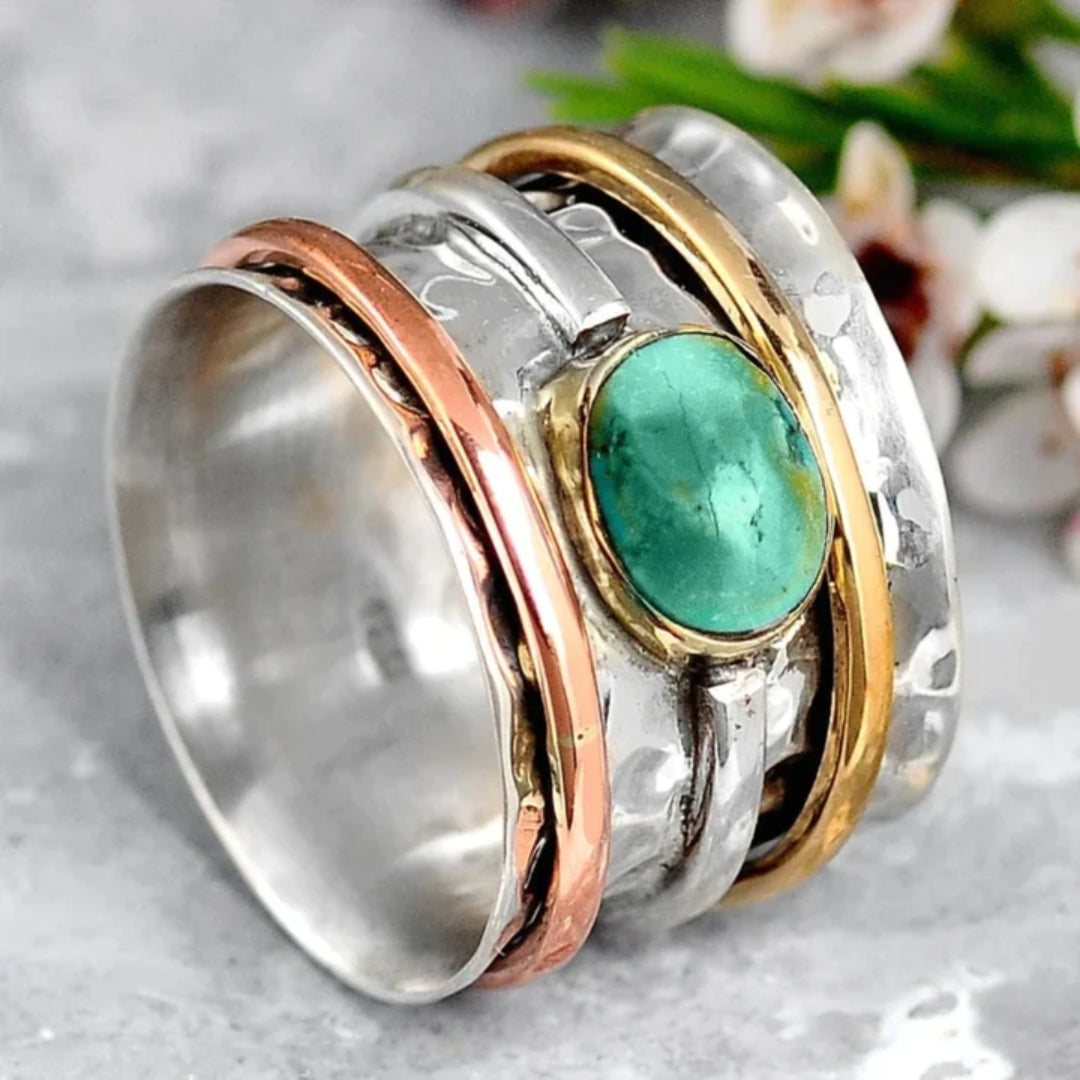 Three-Tone Accent Ring Featuring Silver, Gold, and Rose Gold Bezel