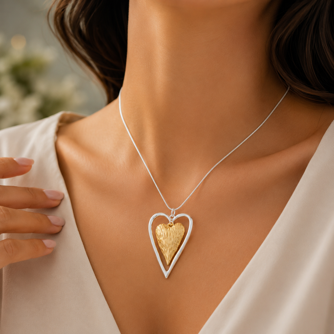 Majestic Gold Silver Heart Necklace