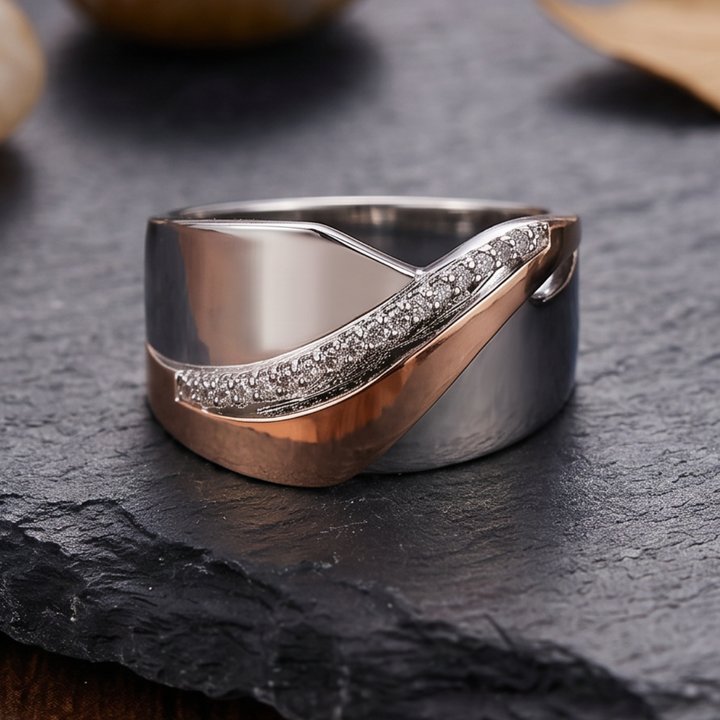 Antique-Inspired Rose Gold and Silver Ring Adorned with Zirconia