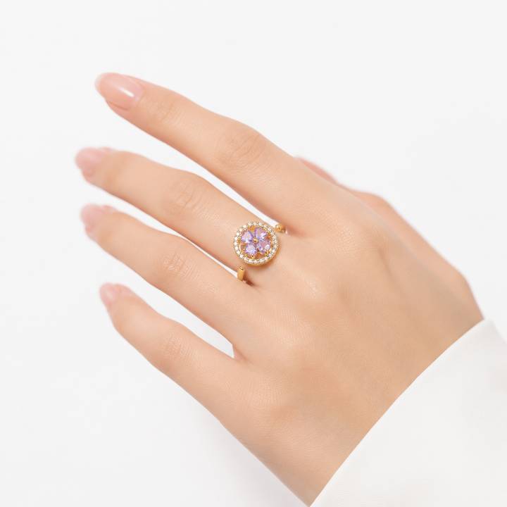 Sapphire Floral Gold Ring