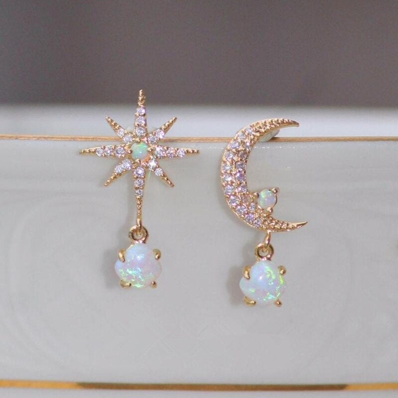 Lunar and Celestial Opal Gold Earrings