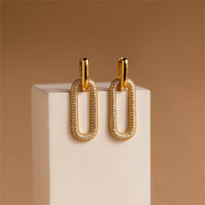 Vintage-Inspired Rhinestone Geometric Hoop Earrings