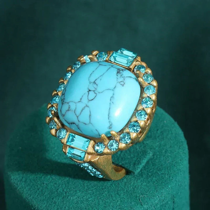 Retro Art Deco Turquoise and Gold Ring