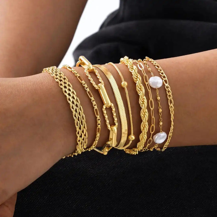 Layered Golden Pearl Bracelet Set