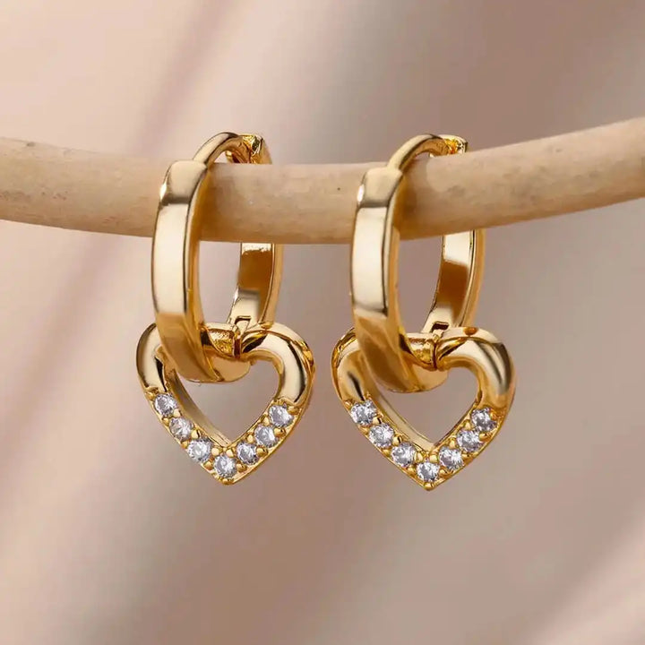 Open-Heart Zirconia Earrings