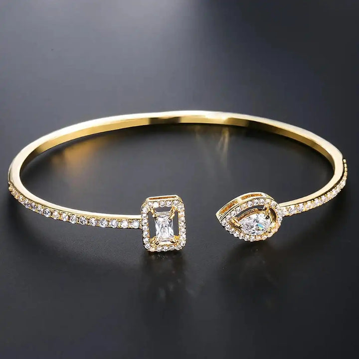 Gold Open Cuff Bracelet with Dual Gemstones