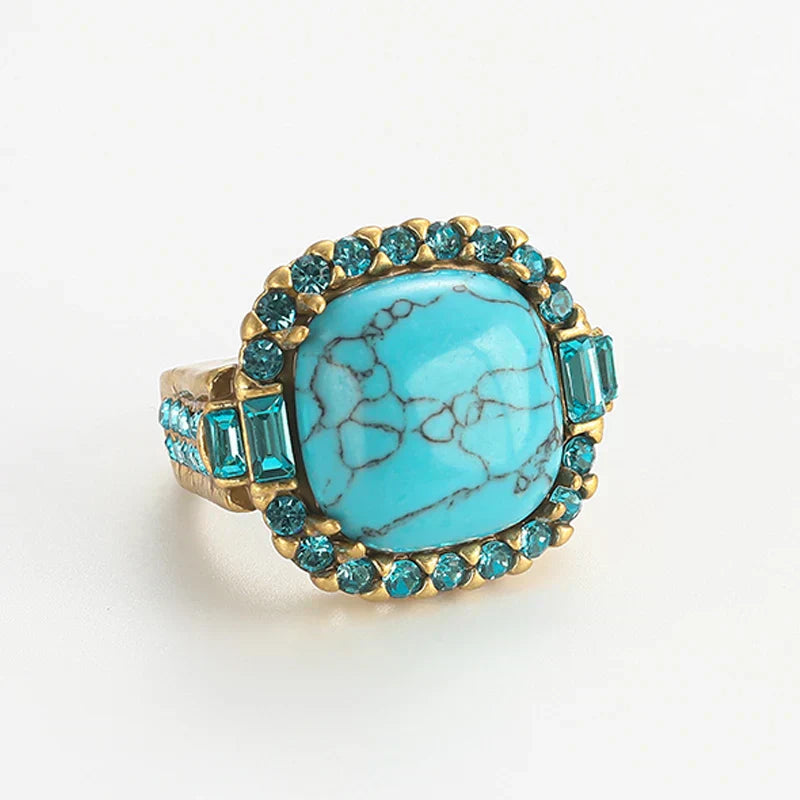 Retro Art Deco Turquoise and Gold Ring