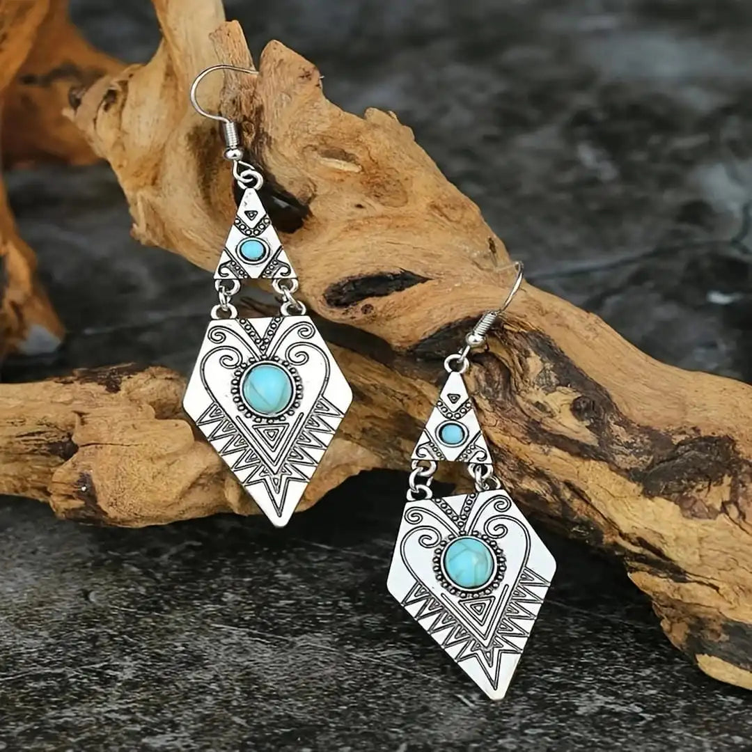 Retro Bohemian Turquoise Diamond Earrings