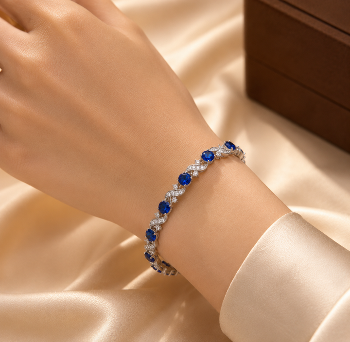 Silver Sapphire Floral Chain Bracelet