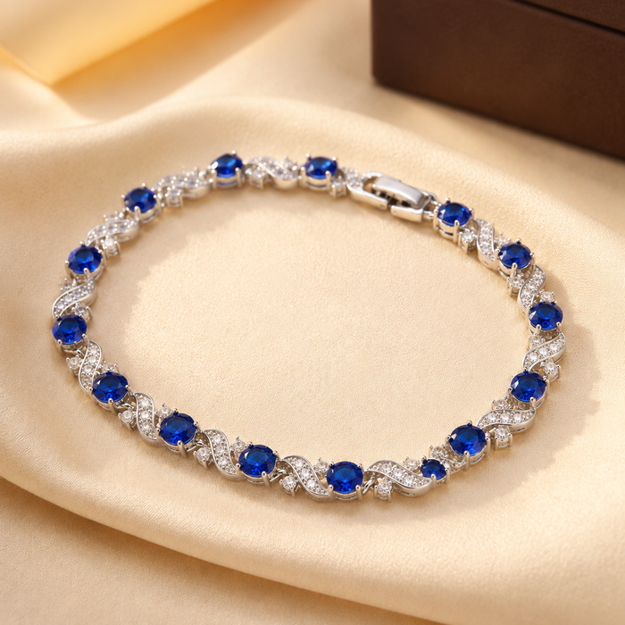Silver Sapphire Floral Chain Bracelet
