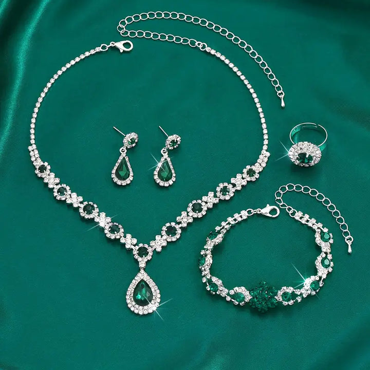 Adriana SIlver Emerald Set