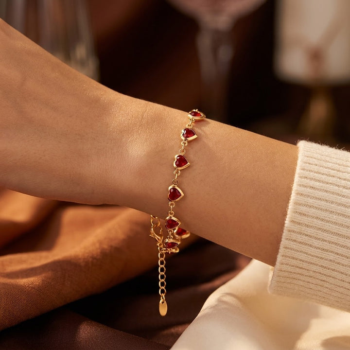 Ruby Heart Gold Chain Bracelet