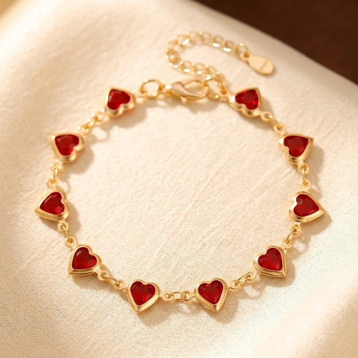 Ruby Heart Gold Chain Bracelet